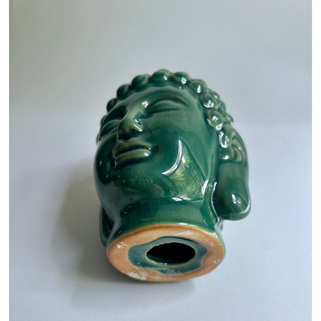 Vintage Pierced Glossy Green Glazed Ceramic Buddha Head For Sale - Image 14 of 16