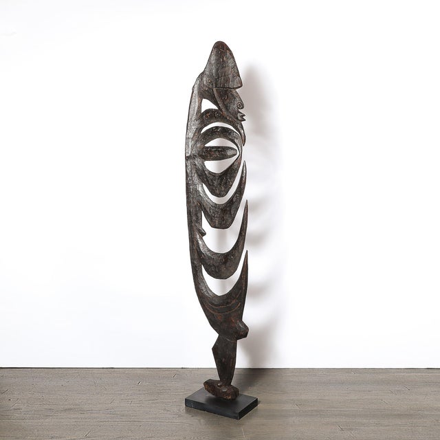 Black Male Yipwon Figural Carved Wood Sculpture on Stone Base For Sale - Image 8 of 12