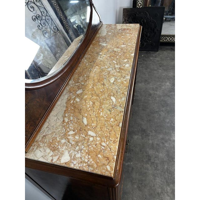 Beige Art Nouveau Buffet in Burr Walnut with Marble Top and Oval Mirror, 1890s For Sale - Image 8 of 12