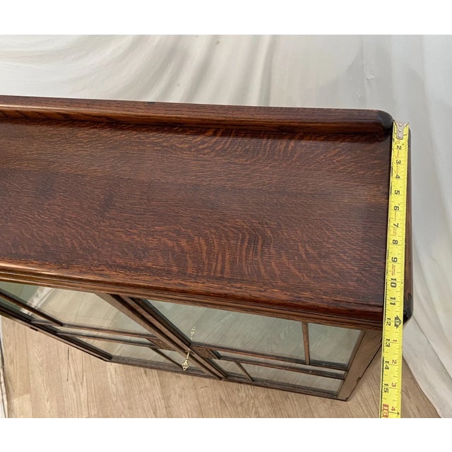 1930s Art Deco China Cabinet Curio Locking Double Door Two Glass Shelves For Sale - Image 11 of 12