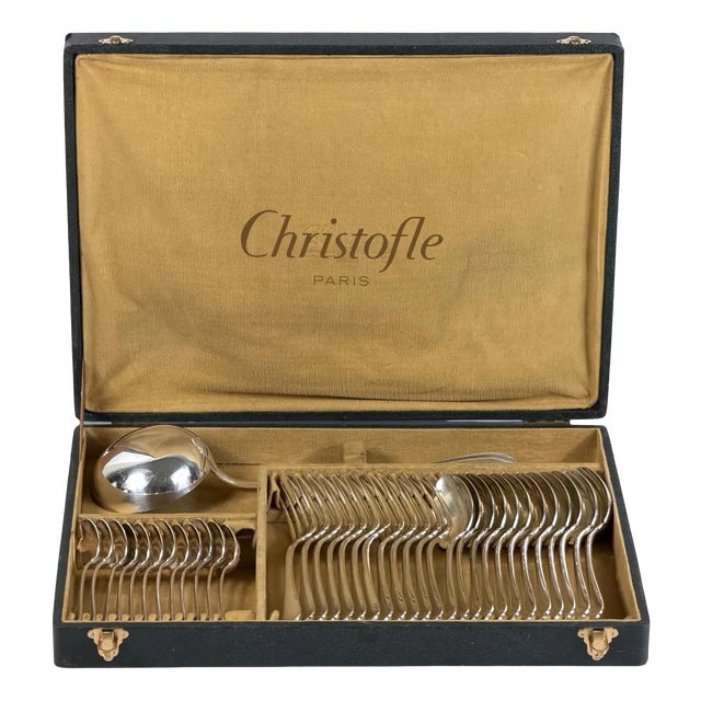 Vintage French Japonais Silver-Plated Flatware Service from Christofle, France, 1930s, Set of 37 For Sale