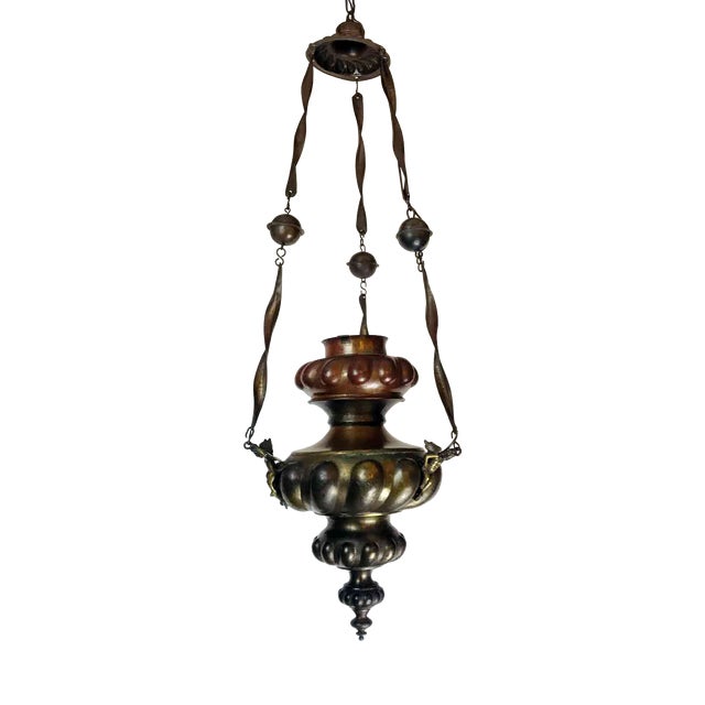 Antique Embossed Copper Votive Lamp, 1890s For Sale