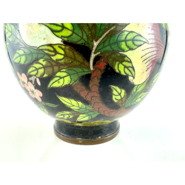 Vintage Cloisonné Floral Vase With Black Ground and Cherry Blossom Motif For Sale - Image 12 of 14