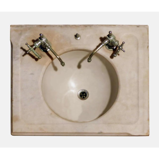 Marble Top Sink With Original Nickel Silver Faucets For Sale - Image 4 of 4