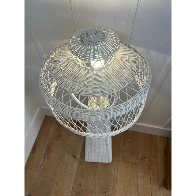 Vintage White Wicker Floor Lamp With Tiered Dome Shade For Sale - Image 11 of 14