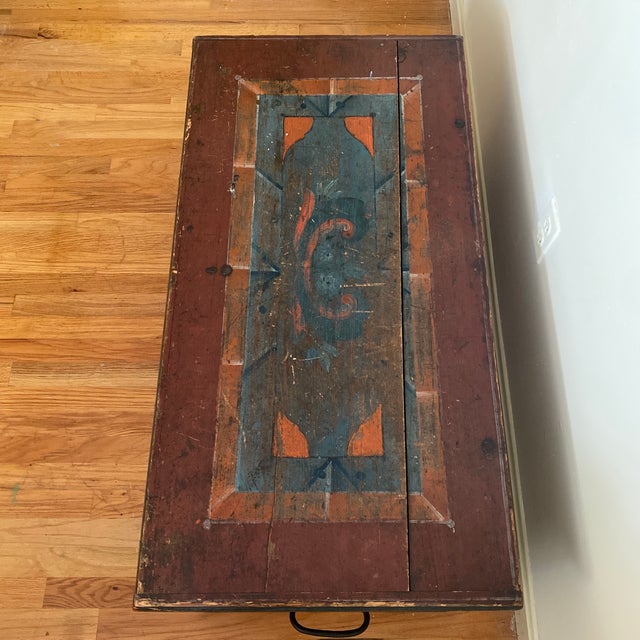 Wood Swedish Original Paint Trunk Blanket Chest For Sale - Image 7 of 14