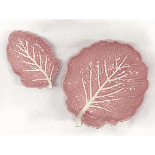 1960s Pink Cabbage Leaf Majolica Serving Bowl/Platter Set of 2 Chairish