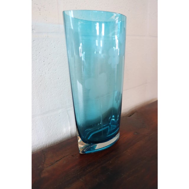 Floral Etched Art Glass Vase For Sale - Image 9 of 9