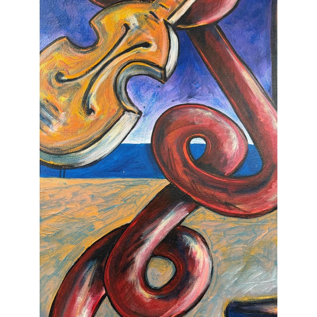 1992 Figural Abstract Violinist by Noted Panamanian Artist Taro Tobal For Sale - Image 4 of 12