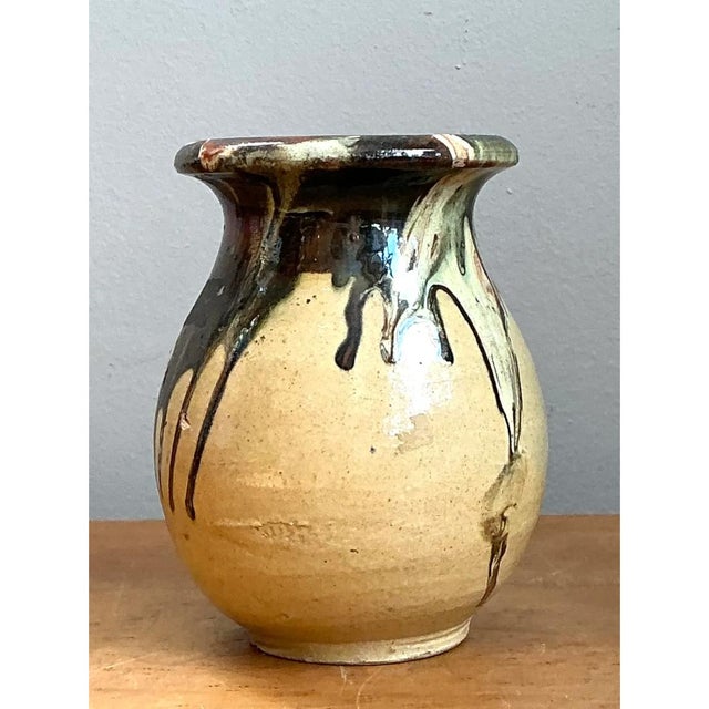 Vintage Stoneware Vase With Drip Glaze For Sale In West Palm - Image 6 of 12