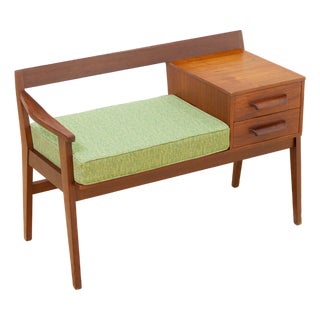 Mid 20th Century Entryway Bench in Teak & Green For Sale