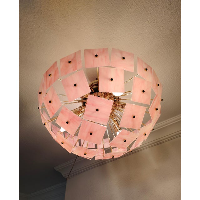 Pink Vitrail Glass Sputnik Flush Mount Chandelier Mid-Century Inspired Art Lighting For Sale - Image 10 of 11