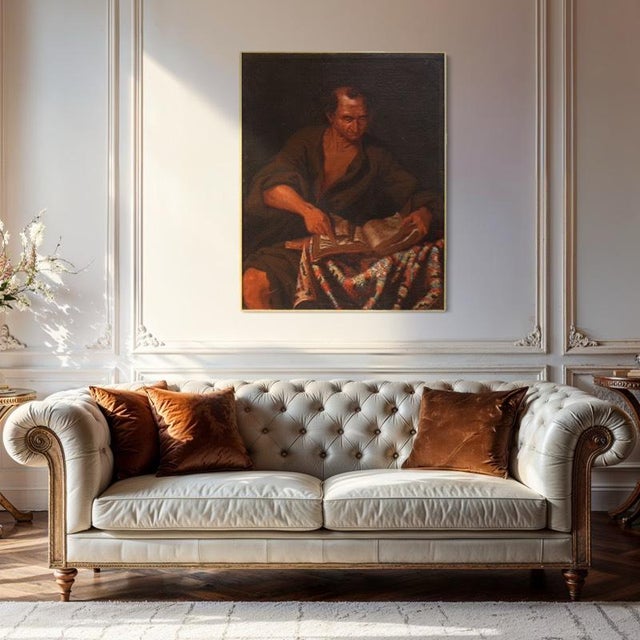 Italian Artist, Philosopher in His Study, 1670, Oil on Canvas For Sale - Image 4 of 16