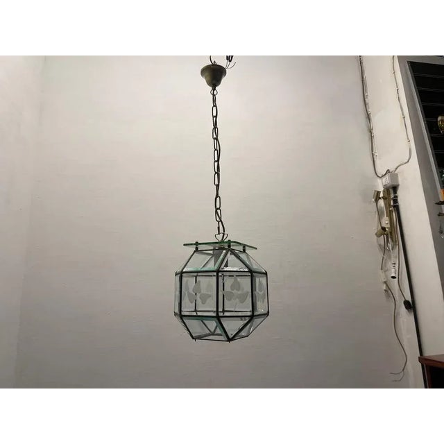 Vintage Etched Glass Bronze Light Pendant, 1950s For Sale - Image 6 of 11