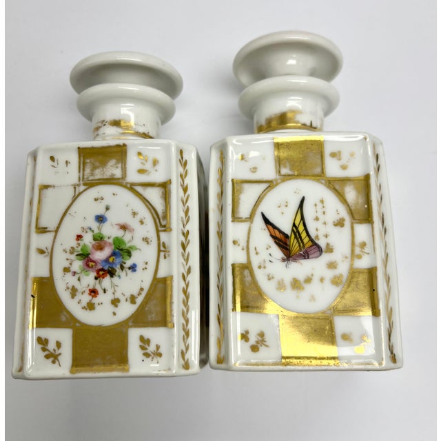 19th Century French Porcelain Bottles With Flowers and Butterfly For Sale - Image 4 of 9