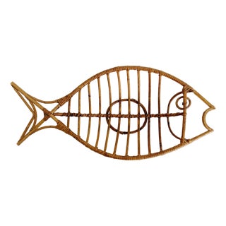 1950s Bamboo & Rattan Fish Basket For Sale