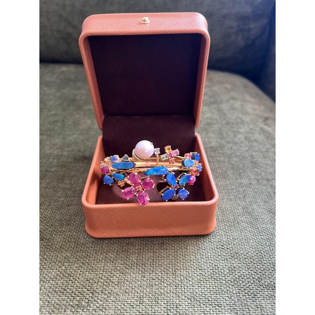 Gemstone Bochic "Capri" Vintage Ruby, Sapphire & Blue Opal Cuff Set In 18K & Silver For Sale - Image 7 of 18