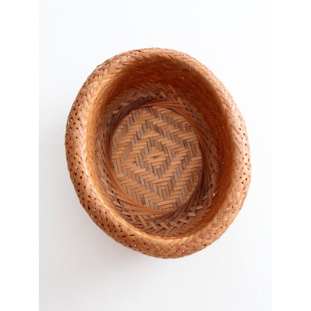 Vintage Woven Bamboo Basket Bowl With Rounded Sides For Sale - Image 10 of 14