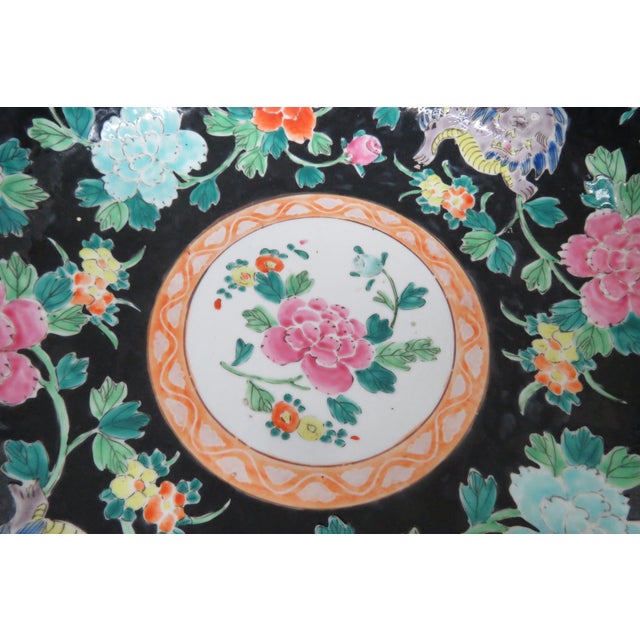 Asian Famille Noire Enamel Glazed Porcelain Centerpiece Bowl Floral Motif 4995b For Sale - Image 4 of 18