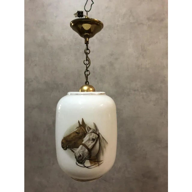 Opaline White Ceiling Lamp with Horse, 1950s For Sale - Image 6 of 14