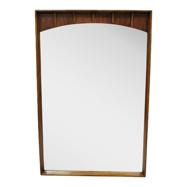Vintage Mid Century Modern Sculpted Walnut & Rosewood Beveled Glass Wall Mirror For Sale