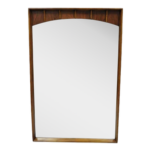 Vintage Mid Century Modern Sculpted Walnut & Rosewood Beveled Glass Wall Mirror