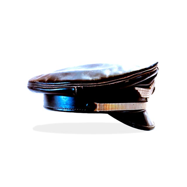 1930s 1930's German Panzer Division Motorcycle Officer's Black Leather Visor by Muir Cap & Regalia, Luftwaffe Insignia Wreath & Cockade & Snake Chain Strap For Sale - Image 5 of 13