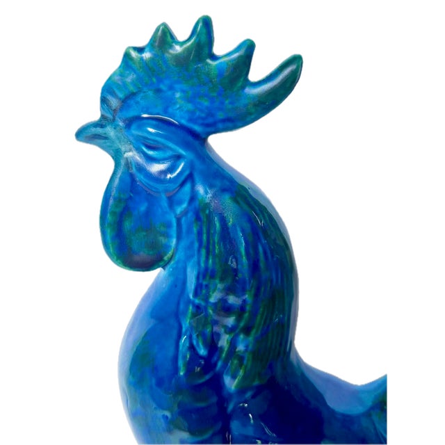 Vintage Italian Blue & Green Ceramic Rooster Figurine For Sale In Atlanta - Image 6 of 9