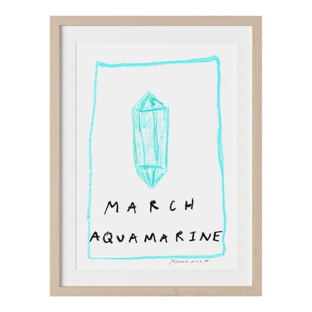 March Aquamarine Birthstone Print by Tatiana Alida in Tan Frame For Sale