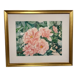 Vintage Large Watercolor of Camellias For Sale
