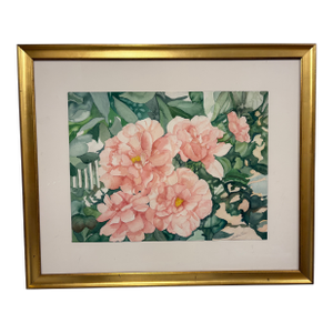 Vintage Large Watercolor of Camellias