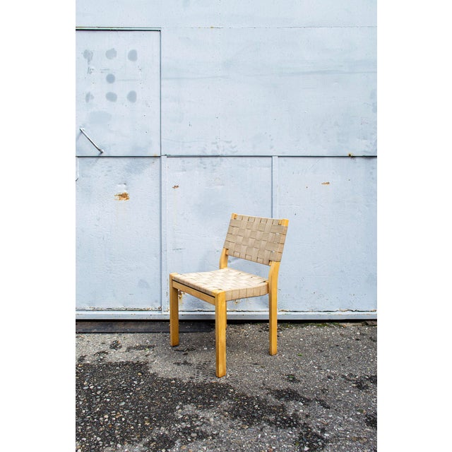Chairs with curved birch wood structure, seat and back in linen. Model 661 Designer Alvar Aalto Artek production 70s...