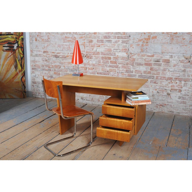 Mid-Century Writing Desk in Oak by B. Landsman, Czech, 1950s For Sale - Image 10 of 11