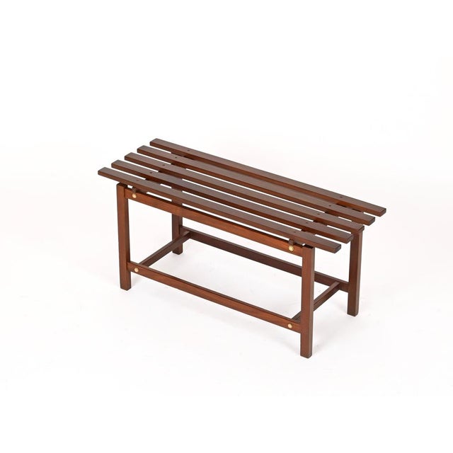 1960s Mid-Century Modern Bench in Teak Wood and Brass, Italy, 1960s For Sale - Image 5 of 11