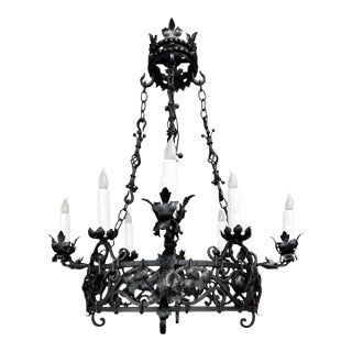 Antique Italian Hand-Forged Wrought Iron Chandelier For Sale