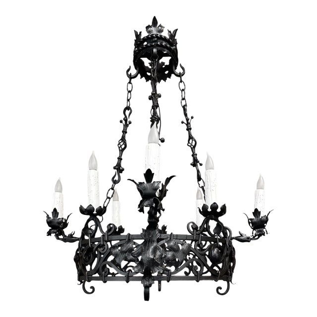 Antique Italian Hand-Forged Wrought Iron Chandelier For Sale