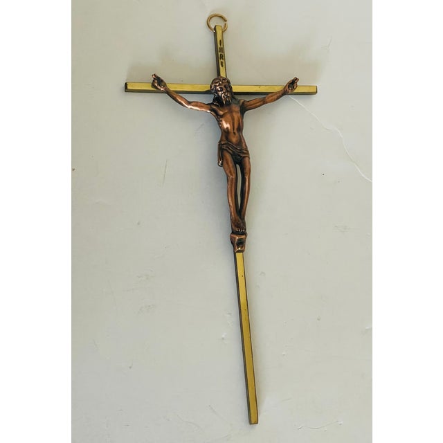 1940s Antique Bronze Crucifix on Brass Cross For Sale - Image 5 of 5