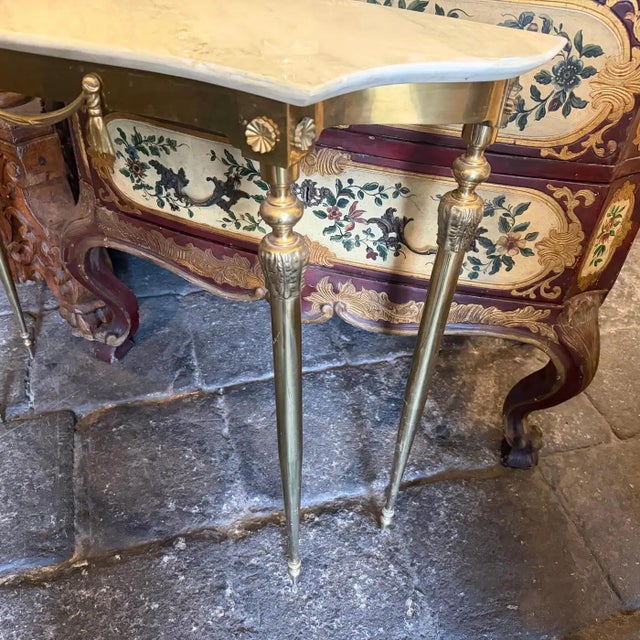 1950s Mid-Century Modern Yellow Marble and Brass Italian Console For Sale - Image 9 of 10
