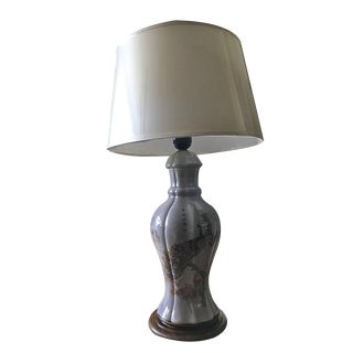 Japanese Ceramic Table Lamp with Peacock Motif For Sale