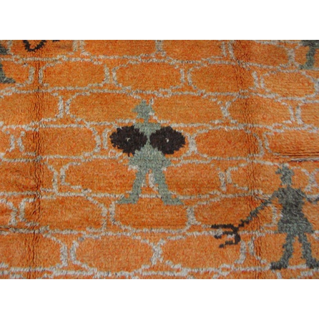 Mid 20th Century Rya Carpet ( 6'6" x 9'9" - 198 x 297 cm ) Vintage Allover Geometric Wool Hand Knotted Pile Yellow / Gold...