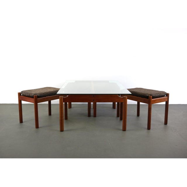 Wood Glass Coffee Table and 4 Nesting Stools in Teak Attributed to Jorgen Baekmark - 6 Pieces For Sale - Image 7 of 13