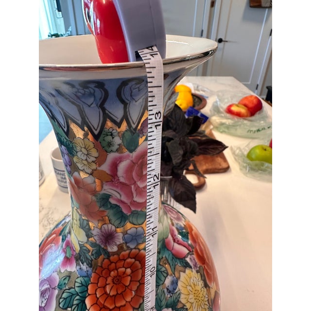 Vintage Chinese Famille Rose Style Hand-Painted Porcelain Vase With Gilt, 13" For Sale In Washington DC - Image 6 of 12