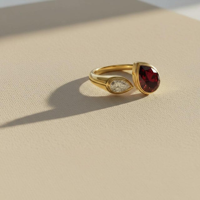 Toi Et Moi Gemstone Ring: Garnet and Moissanite, Size 7.5 For Sale - Image 6 of 8