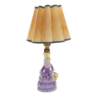 Art Deco Porcelain Lady with Flowers Lamp, 1920s For Sale