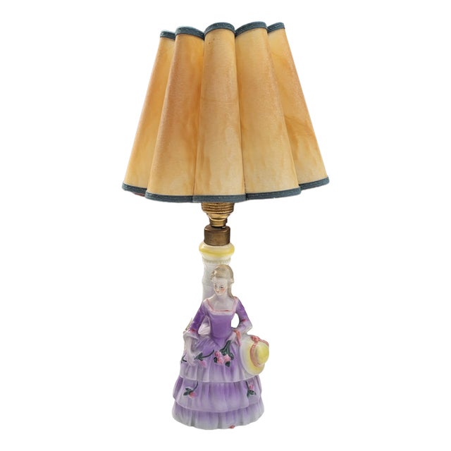 Art Deco Porcelain Lady with Flowers Lamp, 1920s For Sale