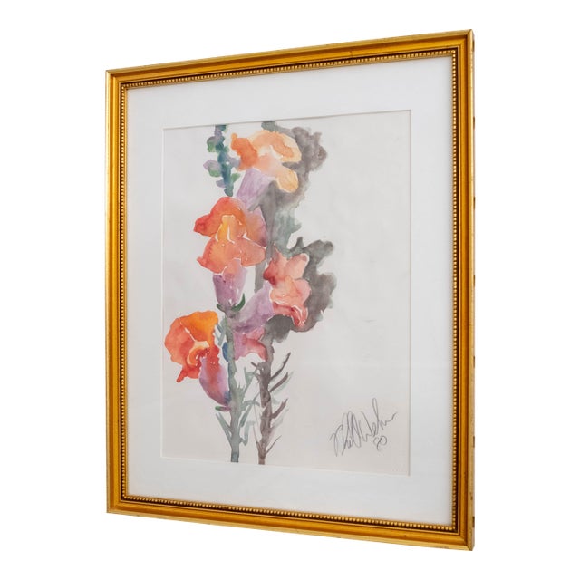 Abstract Flowers Watercolor Painting Signed For Sale