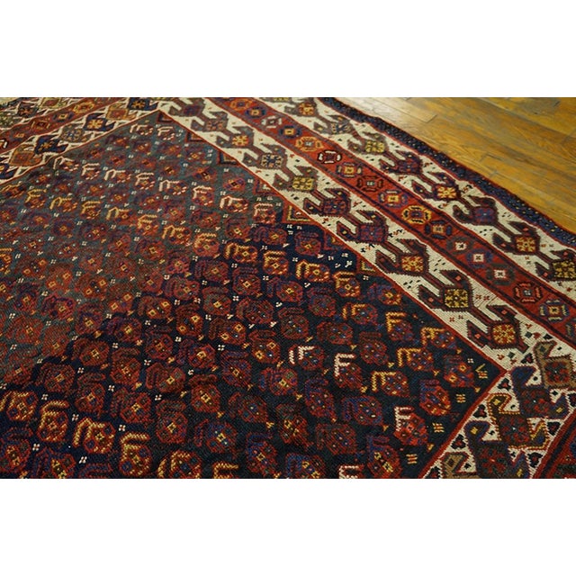 1900s Blue Navy Geometric Tribal Antique S. Persian Ghashgaie Rug 5'8" X 6'6" Handknotted Wool Carpet For Sale In New York - Image 6 of 7