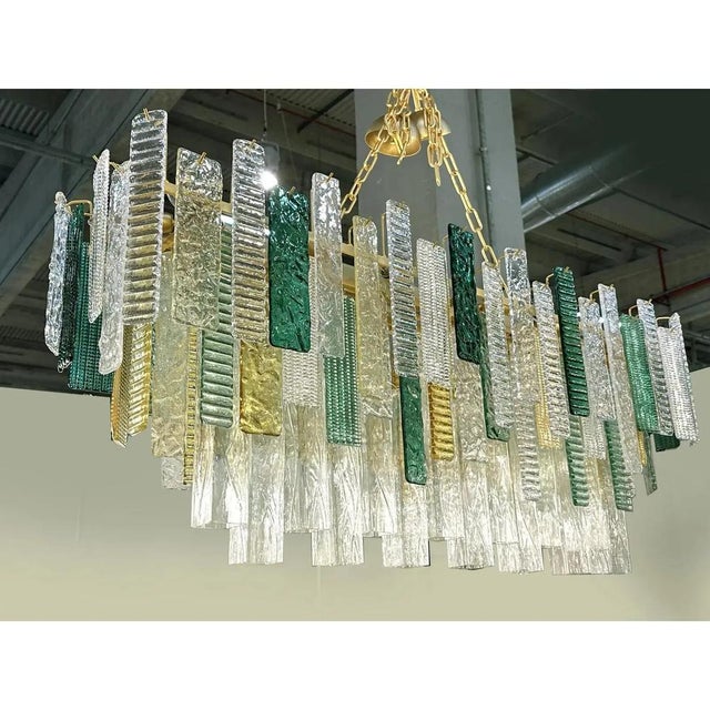 Gold Monumental Rectangular Strip Listelli Murano Glass Chandelier by Simoeng For Sale - Image 8 of 16