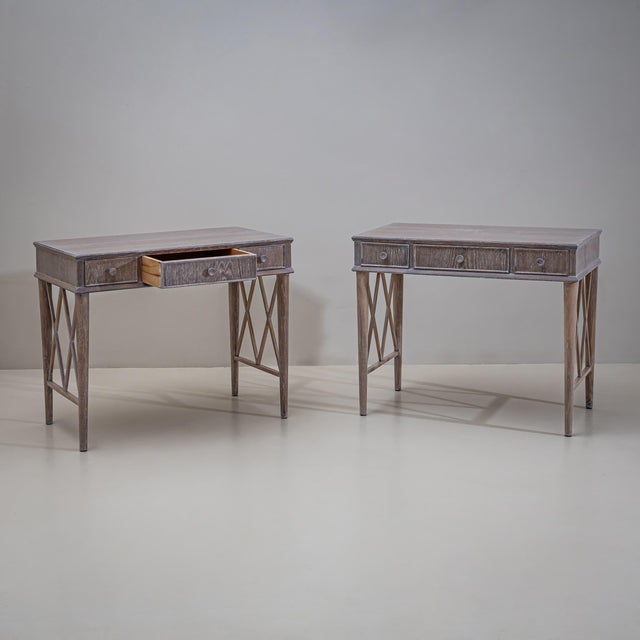 Pair of Mid-Century Modern Desks in Limed Oak, Lattice Design, 1950s For Sale - Image 13 of 14