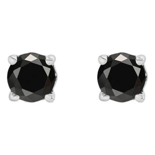 .925 Sterling Silver 1/4 Cttw Black Diamond Solitaire Stud Earrings For Sale